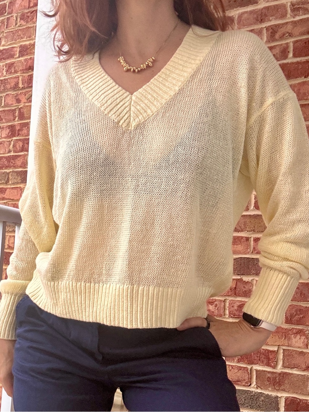 Madewell 100% Linen Deep V-Neck Sweater Yellow XS/S NWOT